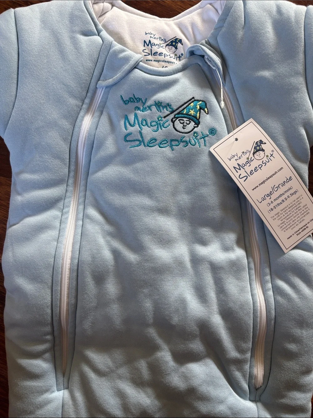 Baby Merlin's Magic Sleepsuit Light Blue NWT - Size Large (3-6 Mo / 18-21 lbs)